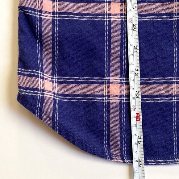 Jachs Girlfriend Womens Purple Plaid Flannel Shirt Pearl Snap Buttons Tab Sleeve - Picture 11 of 12